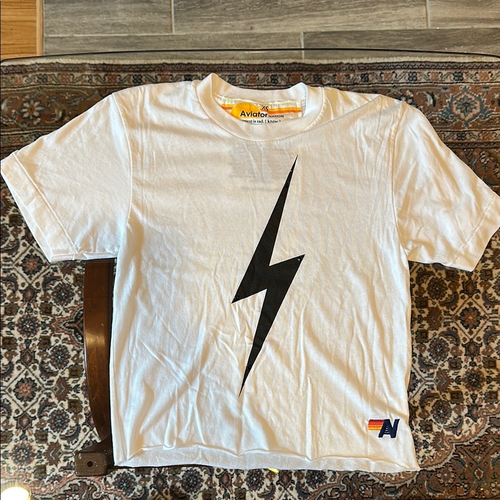 Aviator Nation White and Black Lightning Bolt Tee